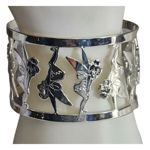 Rare Disney Cutout Silver Tone Tinkerbell Cuff Bracelet